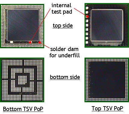 of over 0.30mm. The top PoP is meant to represent a future memory device that would be stacked on such a logic processor in advanced mobile phones. This top PoP also utilizes the 0.