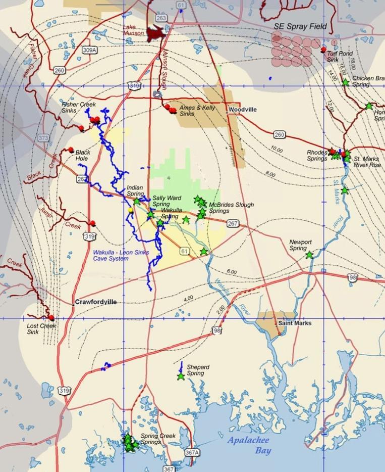 Groundwater Tracing 2002: Fisher Creek Emerald Sink 1.7 miles / 1.7 days (3,770 ft/day) 2003: Black Creek Emerald Sink 1.6 miles / 1.6 days (2,670 ft/day) 2004: Emerald Sink Wakulla Spring 10.