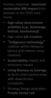 NBS Objective In Alignment With The Direction Of The New Government Of Malaysia NBS 2020 Primary objective : maximize sustainable GNI impact from biomass in the 2020 time frame high-value downstream