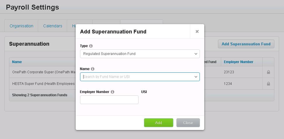employee s superfund and the employee s member number recorded in Xero.