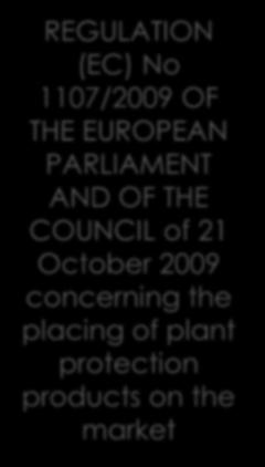 PLANT PROTECTION PRODUCTS (PPP) Legislation EU DIRECTIVE 2009/128/EC OF THE EUROPEAN