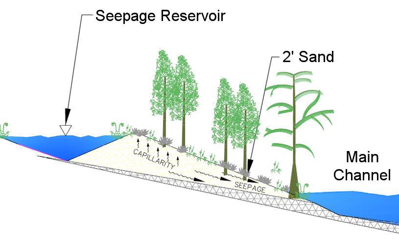 Main Channel Infiltration through the seepage reservoir converts surface