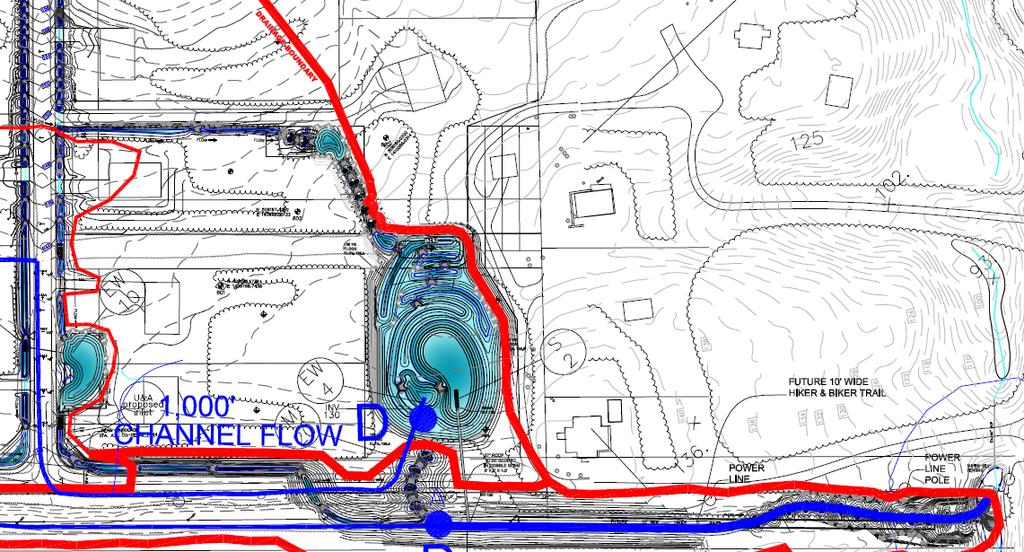 Good Site Design Linear regenerative storm water conveyance alongside the road course