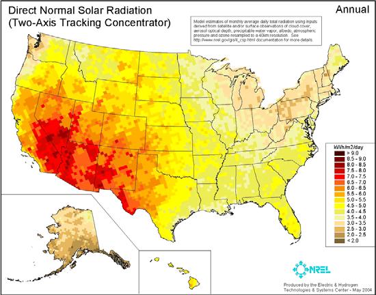 Figure 3.7 Solar Radiation Concentration Source: U.S. Department of Energy. 3.2 OIL AND NATURAL GAS Drilling for crude oil becomes more profitable as global oil prices continue to rise.