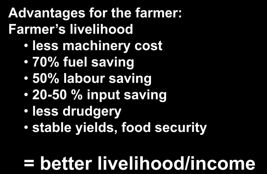 CA globally and regionally Advantages for the farmer: