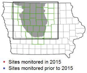 By design, the wetlands selected for monitoring span the 0.5% to 2.0% wetland/watershed area ratio range approved for Iowa CREP wetlands.
