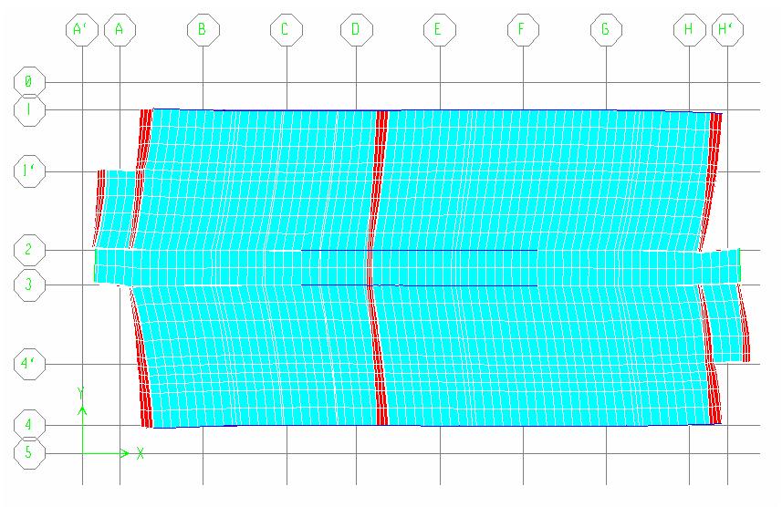 Figure 9. N-S and E-W deformed shape, 97 UBC static loads, roof. Floor Table 2. Diaphragm verification, 97 UBC static loading, roof & 3 rd floor.