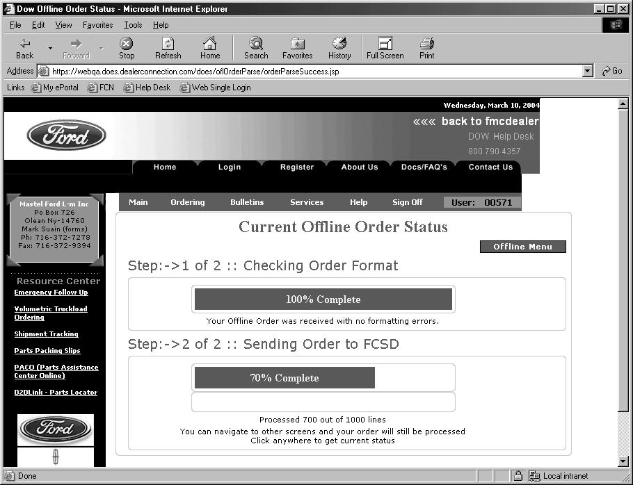 Autosoft FLEX DMS Parts Module 24. In Select XML Order file to Upload, type c:\asitext\forddow.xml (where c is your local drive letter). 25. Click Submit Offline Order. 26.