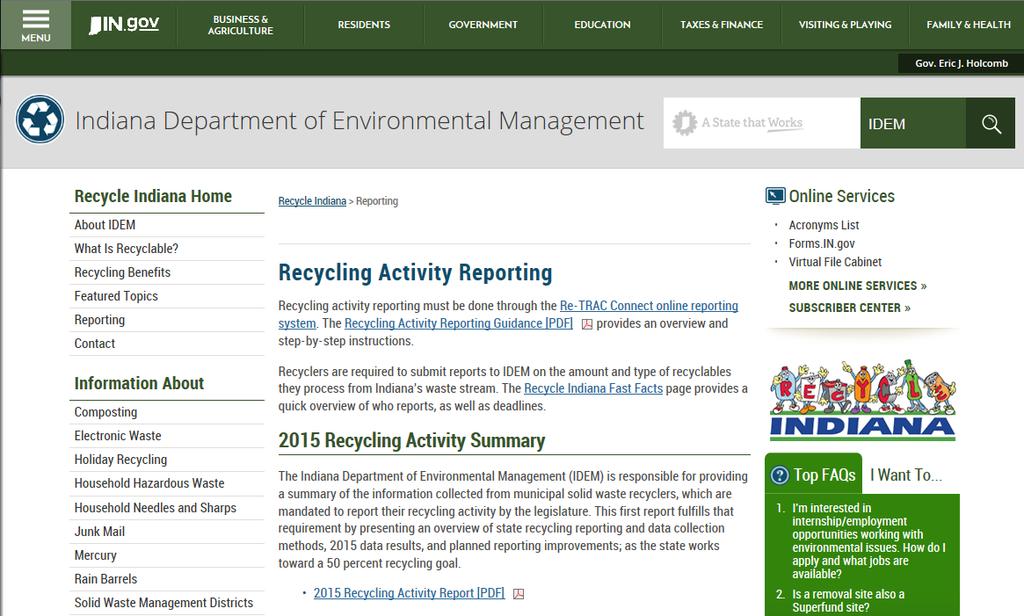 Reporting IDEM Recycling Activity Reporting webpage (www.idem.in.gov/recycle/2448.