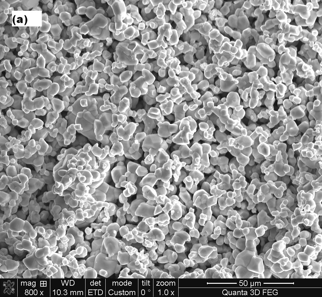ENHANCEMENT OF PHYSICAL PROPERTIES IN ZrO2/Ga2O3 CO-SUBSTITUTED INDIUM OXIDE Figure 3. SEM images of x = 0.05 (a) and x = 0.1(b) compositions at 800x magnification.