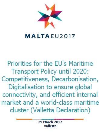 Valletta Declaration The ML PRES presented the Priorities for the EU's maritime transport policy until 2020: Competitiveness, Decarbonisation, Digitalisation to ensure global