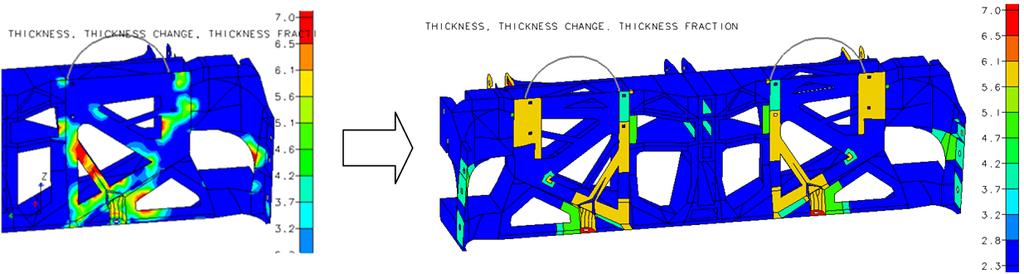 Figure 2 Topology results for the rear cross car beam Once the loadpaths from the topology run were interpreted into a castable design a shape optimisation study was then carried out to define the