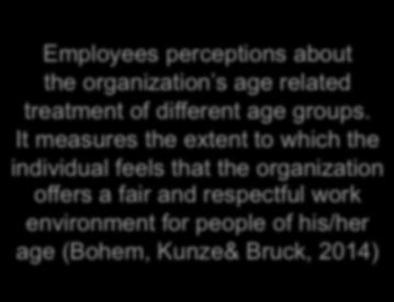 Kunze& Bruck, 2014) Age diversity climate Individual perceptions/ cognitions of the organizational context make age diversity salient Age Diversity