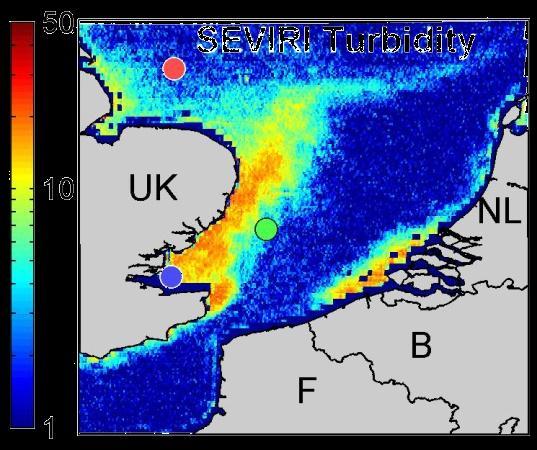 Publication in review in Remote Sensing of the Environment Diurnal variability of turbidity and light attenuation in the southern North Sea from the geostationary SEVIRI sensor Griet Neukermans 1,2