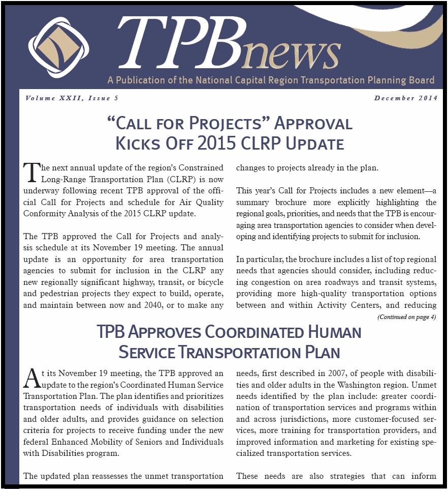 TPB News December 2014 http://www.mwcog.