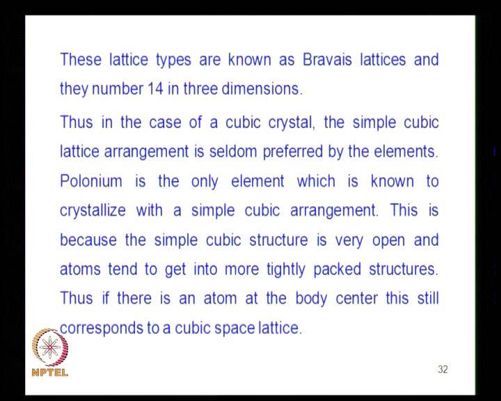 (Refer Slide Time: 15:37) So, let us look let us look at this first, these lattice types are known as bravais lattices, they are fourteen in number, for example,