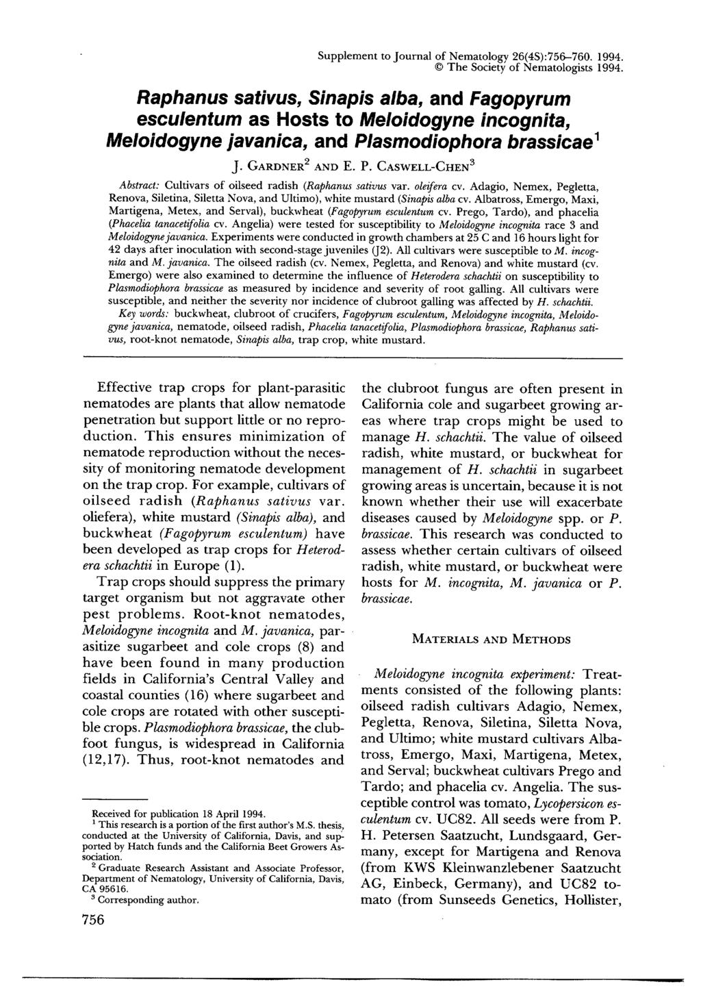 Supplement to Journal of Nematology 26(4S):756-760. 1994. The Society of Nematologists 1994.