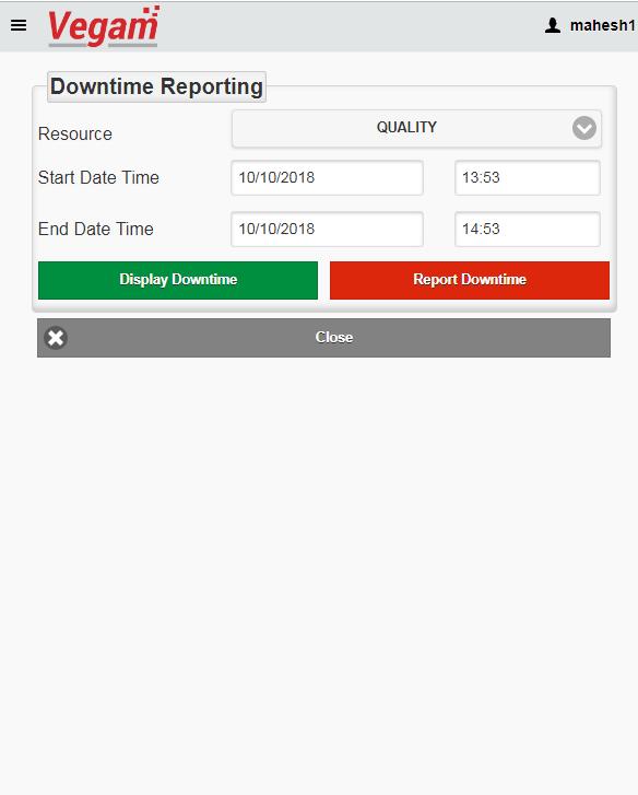 Downtime reporting: Operator can report downtime for the resource.