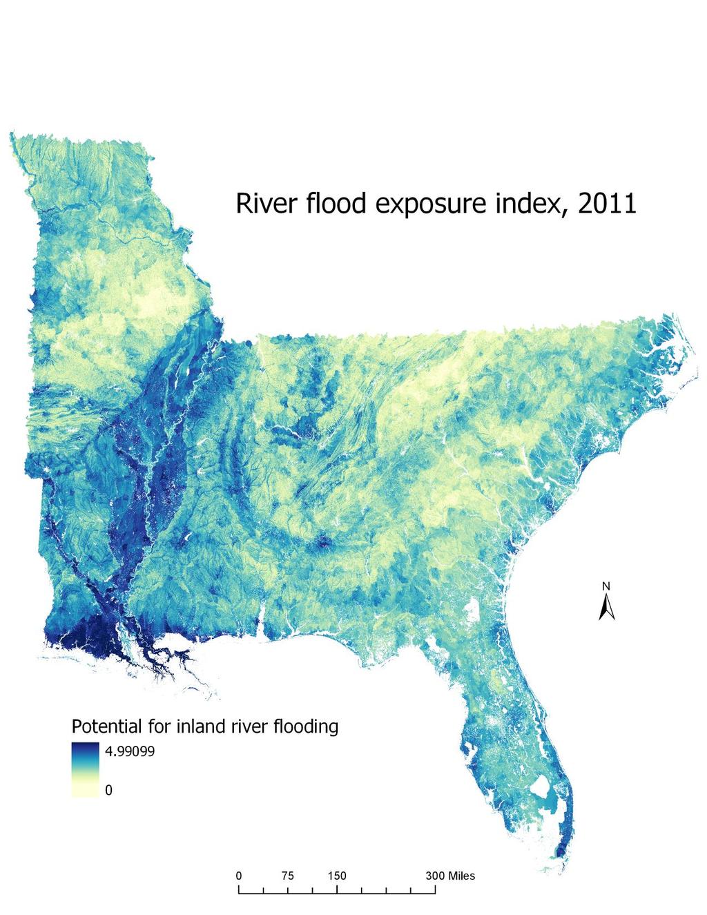 Inland flood exposure and vulnerability Adapted InVEST coastal vulnerability model to assess relative potential for inland river flooding driven by precipitation Variables included: