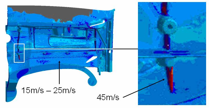 The highlighted rib shows high flow velocities during the whole die filling process, indicating the requirement to change the ingate near this area.