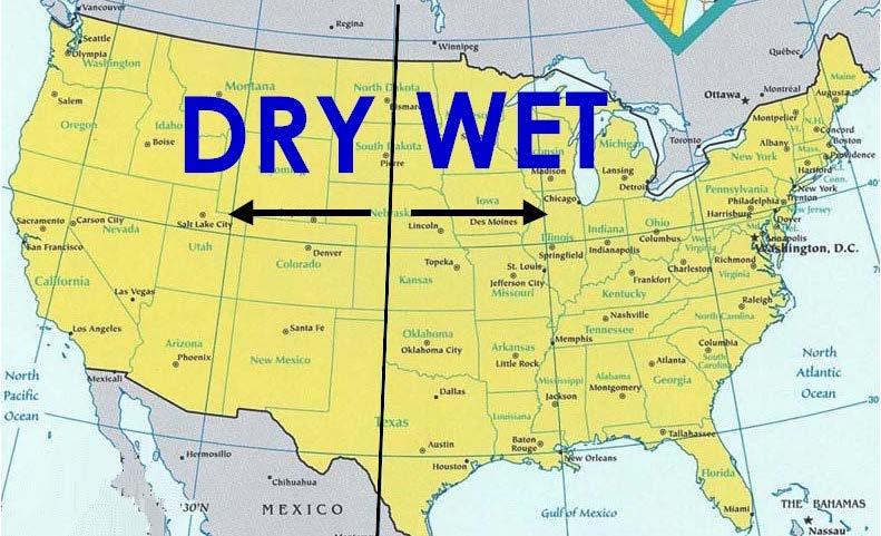 Wet States, Dry States The 100 th meridian