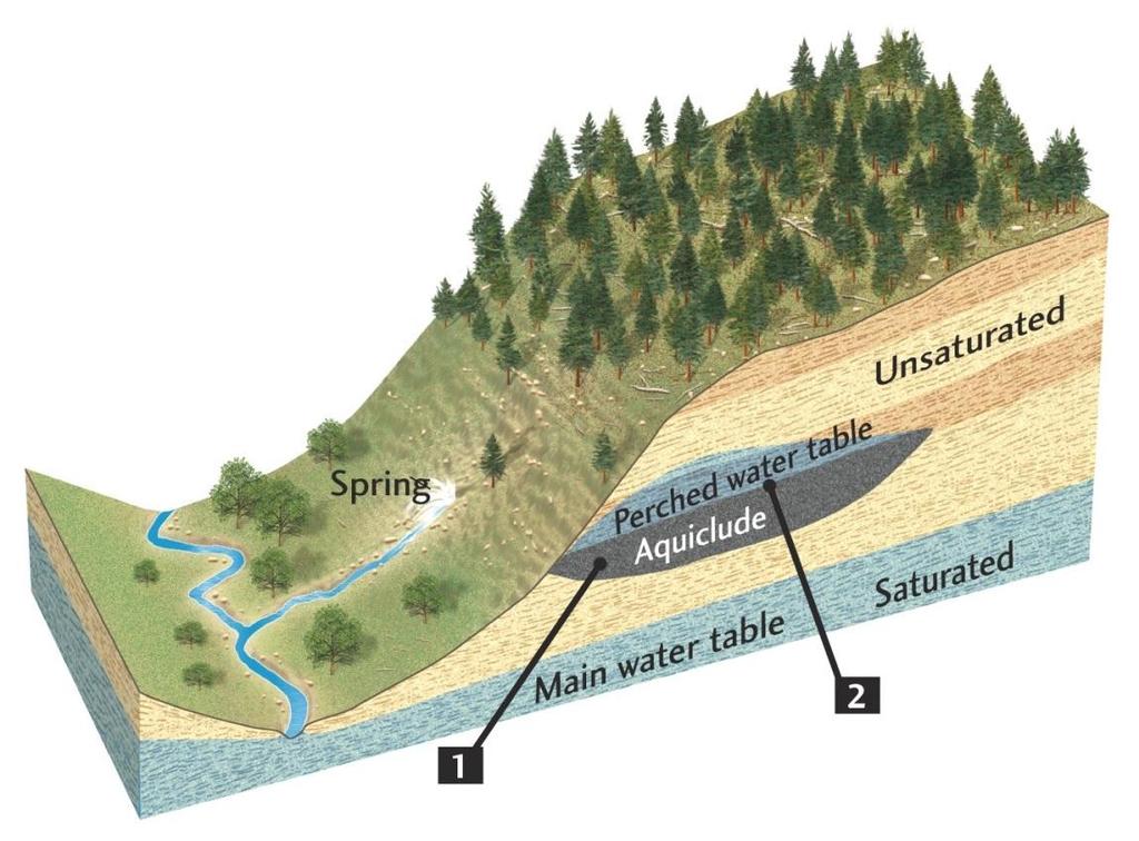 Perched Aquifer: A zone of saturation with an upper water table boundary