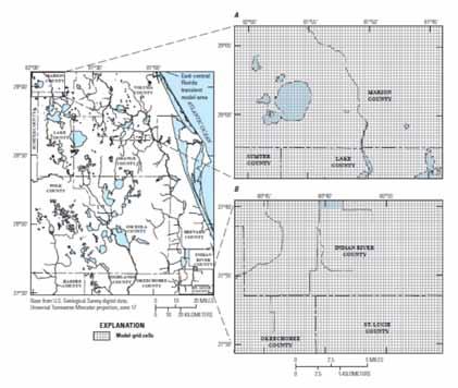 East-Central Florida Transient Groundwater Flow Model Grid spacing 1250 ft X 1,250 ft (35.