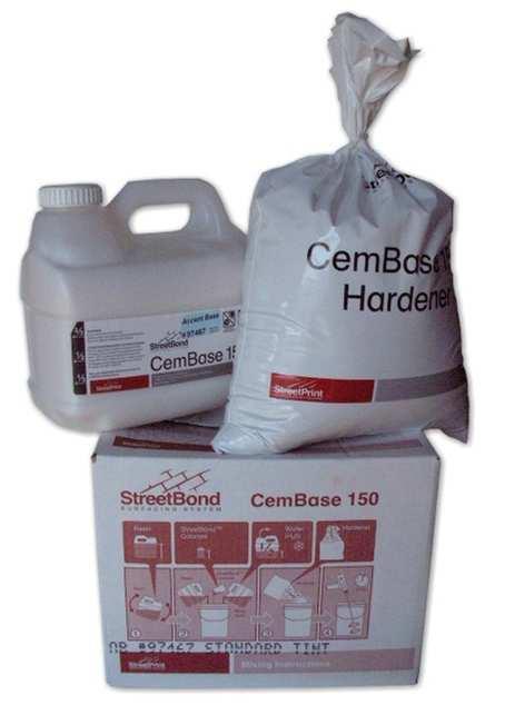 Introduction StreetBond CemBase is an high-performance cementitious, epoxy modified, acrylic based, waterborne surfacing product designed for application on stamped HMA pavements only.