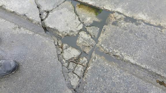 Photo 2: Cracks noted in the concrete surface of the yard and concrete