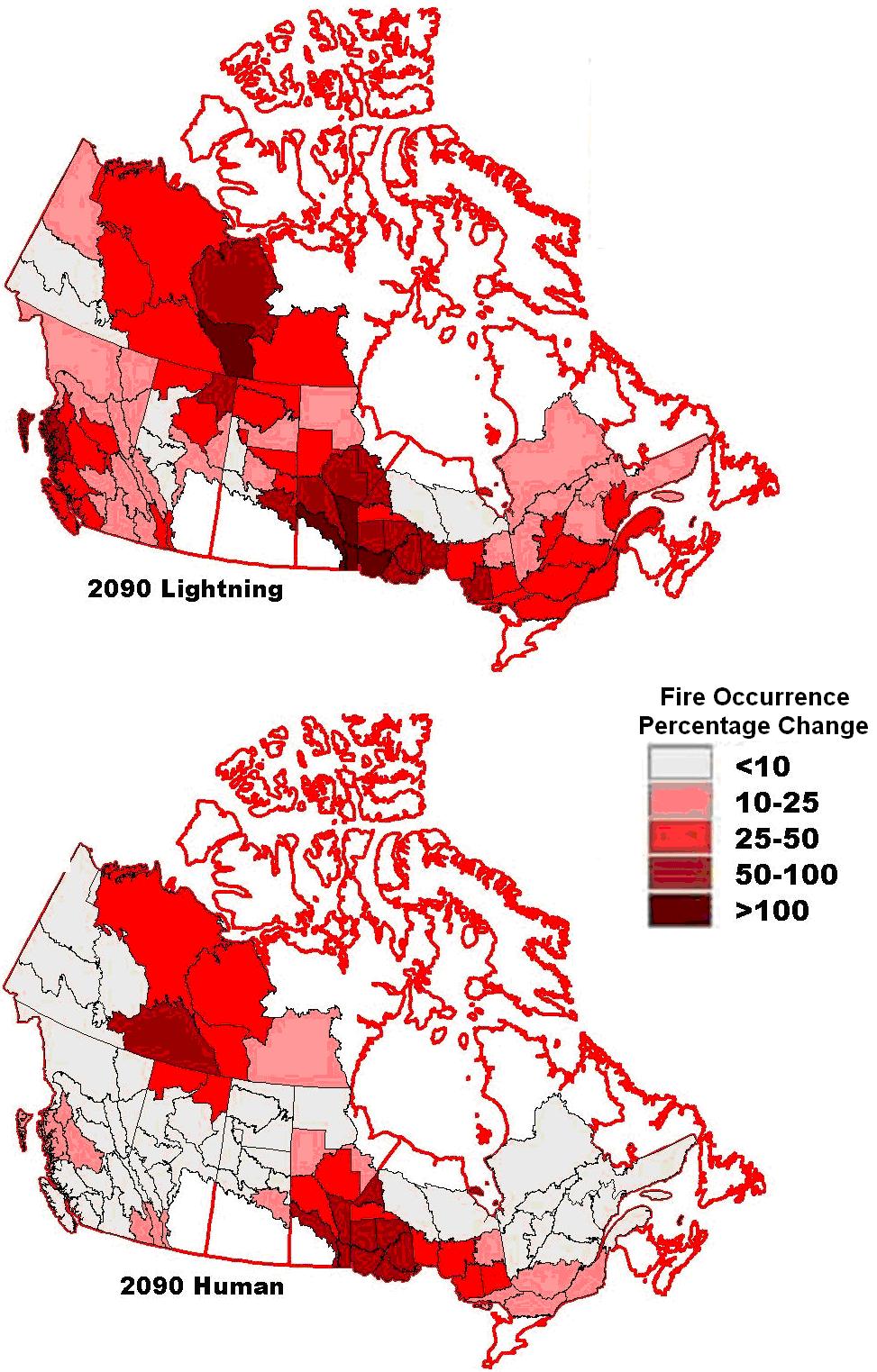 Future Fire Occurrence Increases in human and lightning-caused fires Conservative as these changes driven by fuel moisture changes alone.