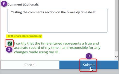 Section III: Previewing and Submitting the Timesheet 1. Open the In Progress timesheet and select the Preview button in the bottom right corner. 2. Items that can be viewed on the Preview Screen a.