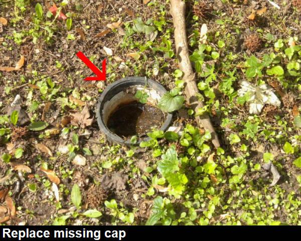 PLUMBING WATER SUPPLY: WASTE DISPOSAL SYSTEM: TYPE: Public. The sewer clean-out at the front of the house near the garage is missing its cap. Replacing the cap is recommended.