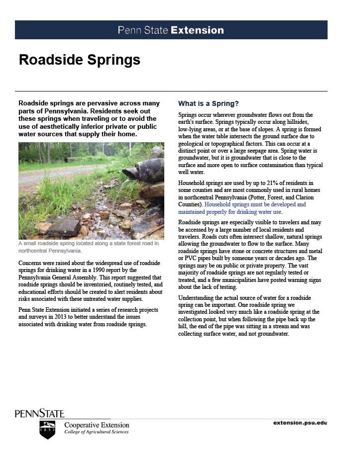 Roadside Springs Publication http://extension.psu.