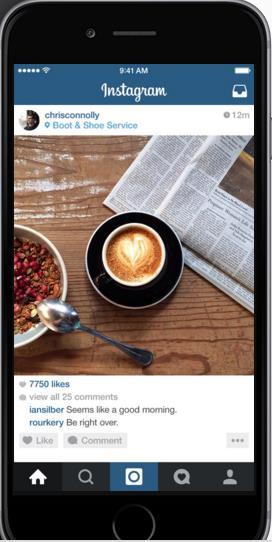 Instagram Plays to people s passions Highly engaged users Visual images, videos Need to download
