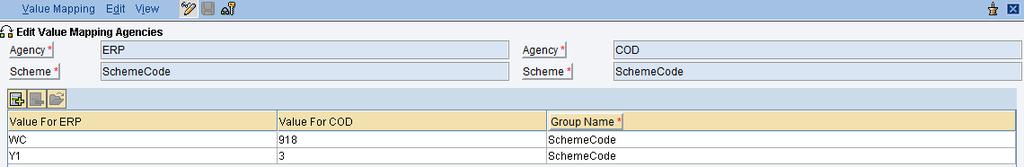 Value mapping is done for ERP and COD agencies and OtherPartyPartnerRole scheme. In this example, you must do the mapping for scheme codes for the corresponding OtherPartyPartnerRole codes added.
