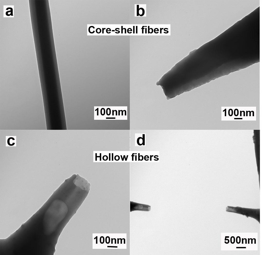 55 Figure 4.10. TEM images of coaxial electrospun PEG-collagen fibers.