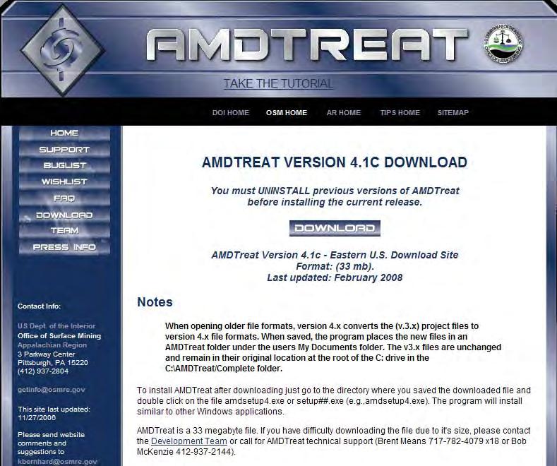 AMD Treatment Cost Estimate AMDTreat http://amd.osmre.gov/downloads.