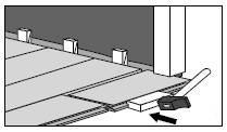 Complete the second row allowing 3/8 inch expansion space at the start and end of the row. 6. Start the third row using a 2/3rd length of a plank with the cut end against the wall.