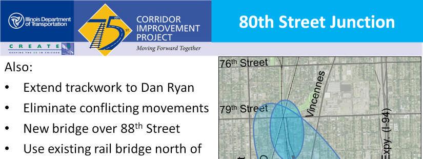 By expanding the project southeast to the Dan Ryan, we can make better use of an existing railroad bridge north of 87th Street to allow trains to approach 87th