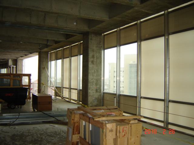 An interior view of the glass and aluminum curtain wall system which gives you an
