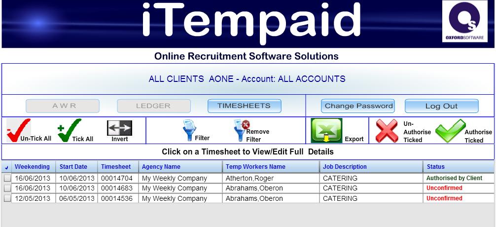 EXAMPLE [B] - WITH YOU, THE CLIENT, ENTERING THE TIMESHEET
