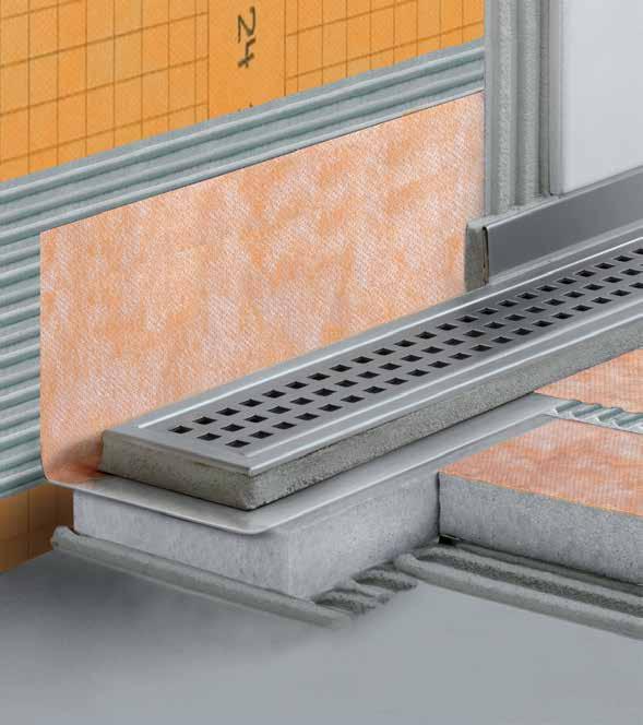 contact area for a secure connection to the KERDI waterproofing membrane at the top of the assembly. Reduces Installation Time and Labor Eliminates the prep work required in a two-step mortar pan.