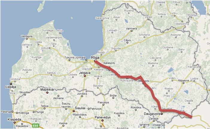 Figure 1. Transport corridor Riga-Minsk The duration of transport corridor from Riga to Latvia s border is approximately 300 km.