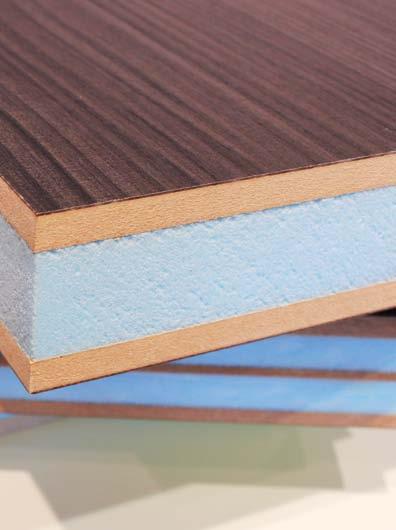 The foam core is available from 10mm up to approximately 150mm thick and can be laminated to either face with any standard MDF board from 3mm up to 38mm thick, with the option of different