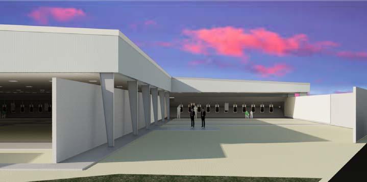 ADA compliant bathrooms, classrooms, gun cleaning rooms are not included in this design.