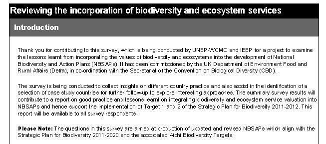 Annex Questionnaire Reviewing the incorporation of biodiversity and ecosystem