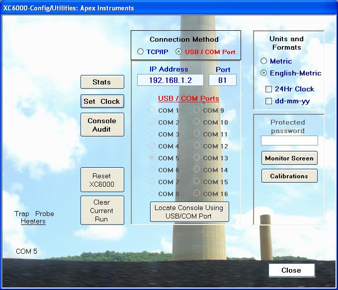 Enter the Config / Utilities screen by pressing the "Config / Utilities" button on the XC-6000 Main Screen.