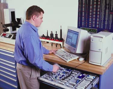 The user quickly scans the items to be removed using a bar code reader, and the CRIBWARE software tracks the material usage, reordering when the stock runs low.