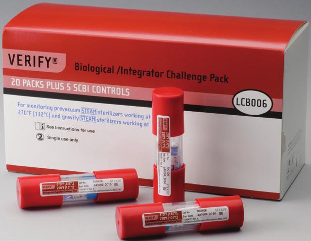 cycles. pack contains a Class 5 chemical integrator and a VERIFY Self Contained Biological Indicator within a compact disposable challenge pack.
