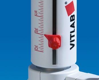 The bottle-top dispensers VITLAB genius 2 and simplex 2 are equipped with a positive displacement piston and a fluoroplastic (PFA) sealing lip on the cylinder wall.